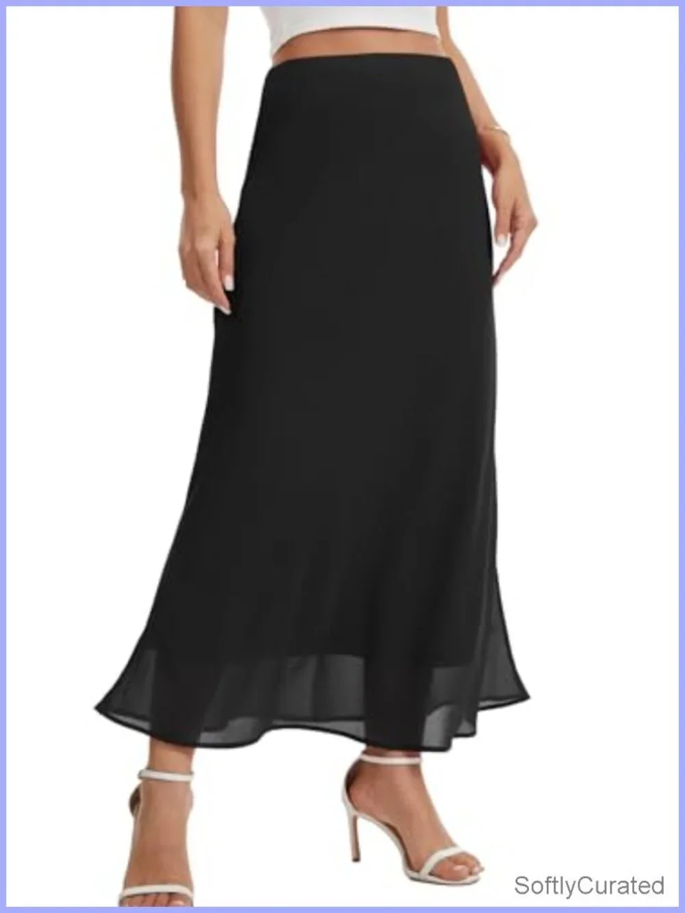 Women's Chiffon Maxi Skirt High Elastic Waist A-Line Flowy Midi Skirt with